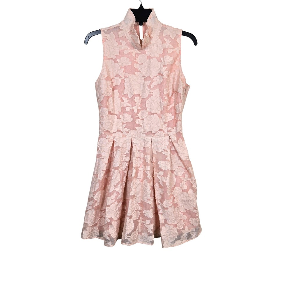 Forever 21 Pink Ivory Floral Overlay Sleeveless Skater Dress Medium Coquette